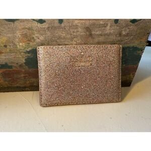 Kate Spade Glimmer Small Slim Card Holder Festive Gold Glitter No Box
